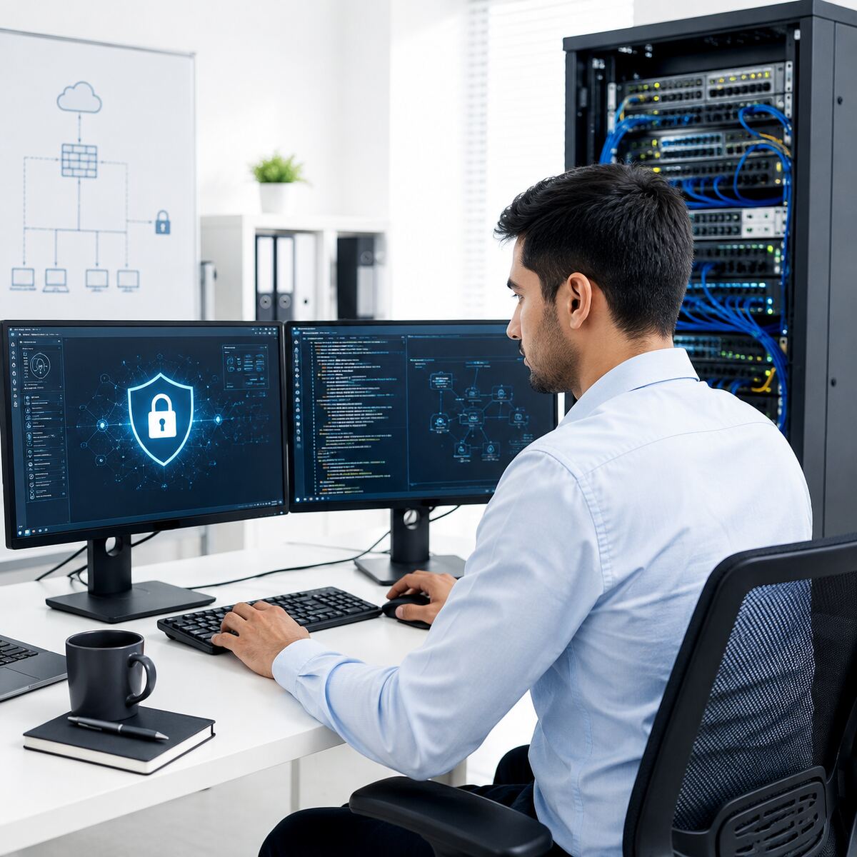 Cybersecurity student at work