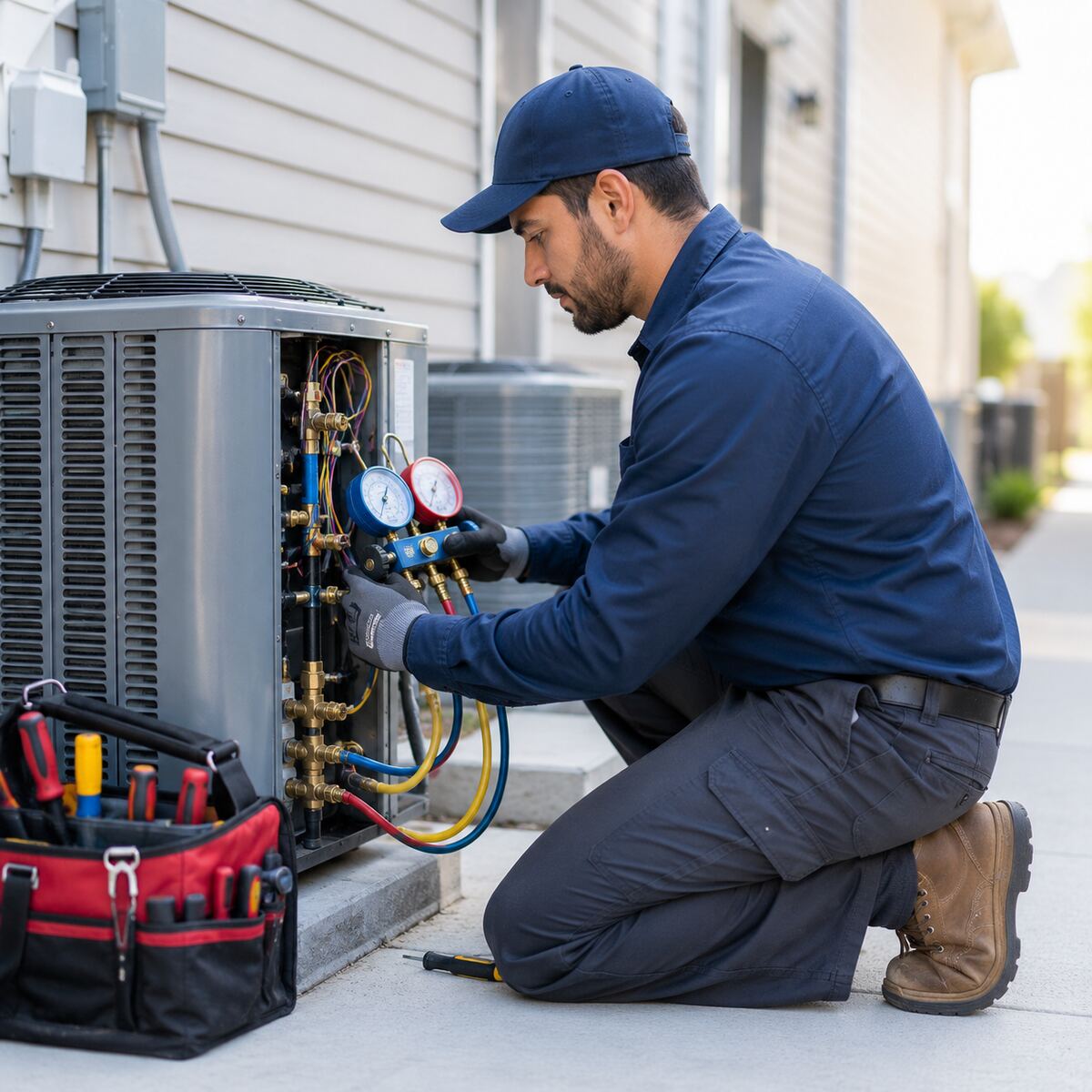 HVAC technician servicing a unit